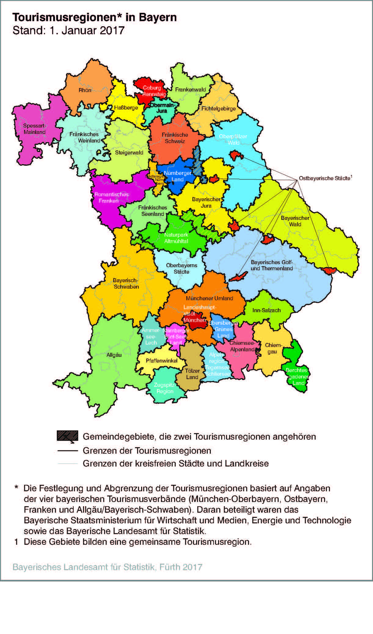 Karte Tourismusregionen in Bayern