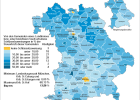 Gemeindeschlüsselzuweisung 2023 in Relation zur Steuerkraft 2023 in den kreisfreien Städten und Landkreisen Bayerns
